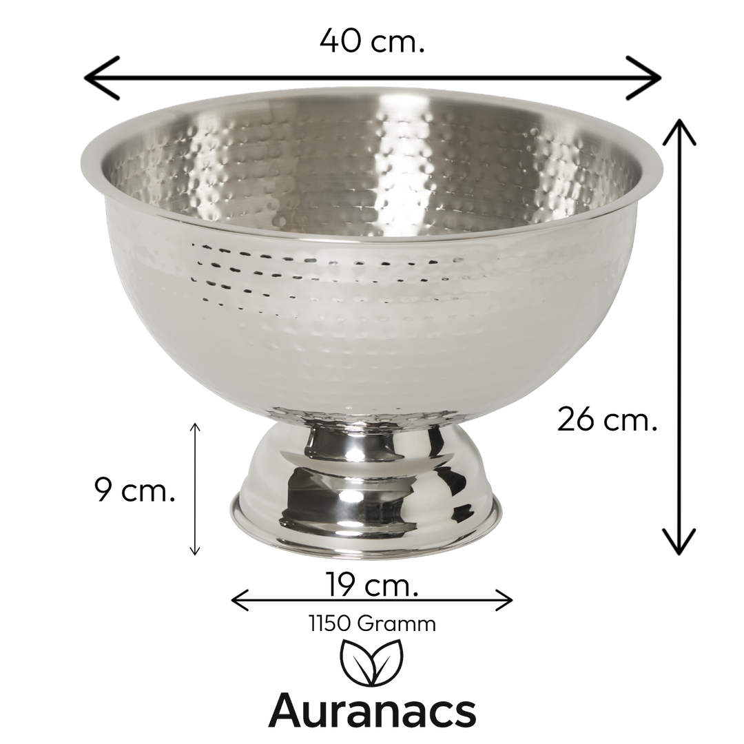 AURANACS® Bourgogne | Champagne bowl made of stainless steel | Mirror polished &amp; hammered finish | Large champagne cooler Ø 40cm | Wine cooler with deep base | Elegant design for parties &amp; events