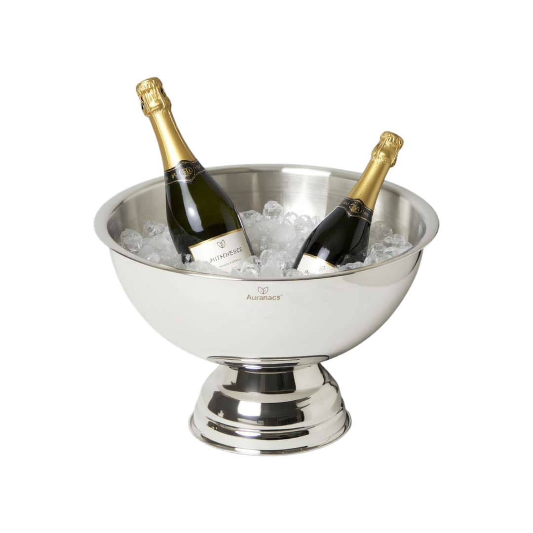AURANACS® Sonoma | Stainless steel champagne bowl | Mirror-polished punch bowl with elegant base | Large champagne cooler Ø 40cm | Decorative drinks cooler for champagne &amp; wine | Perfect for parties &amp; events