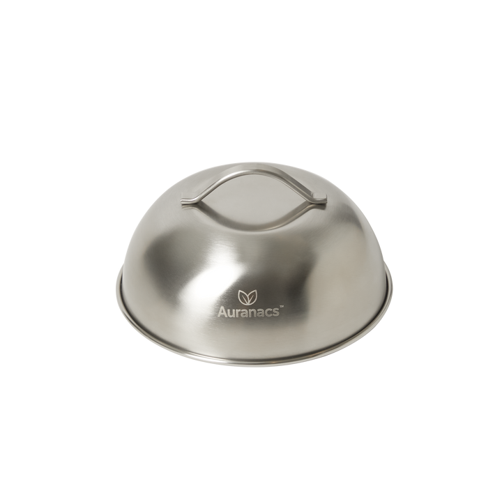AURANACS® Texas | 2er Set Edelstahl Schmelz- & Garhauben (Ø 170 mm) | für Burger, Grill & Plancha | schnelles Käse-Schmelzen & gleichmäßige Hitze | Dampfhaube mit Griff | robust & spülmaschinenfest
