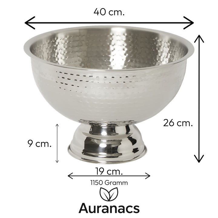 AURANACS® Bourgogne | Champagne bowl made of stainless steel | Mirror polished & hammered finish | Large champagne cooler Ø 40cm | Wine cooler with deep base | Elegant design for parties & events