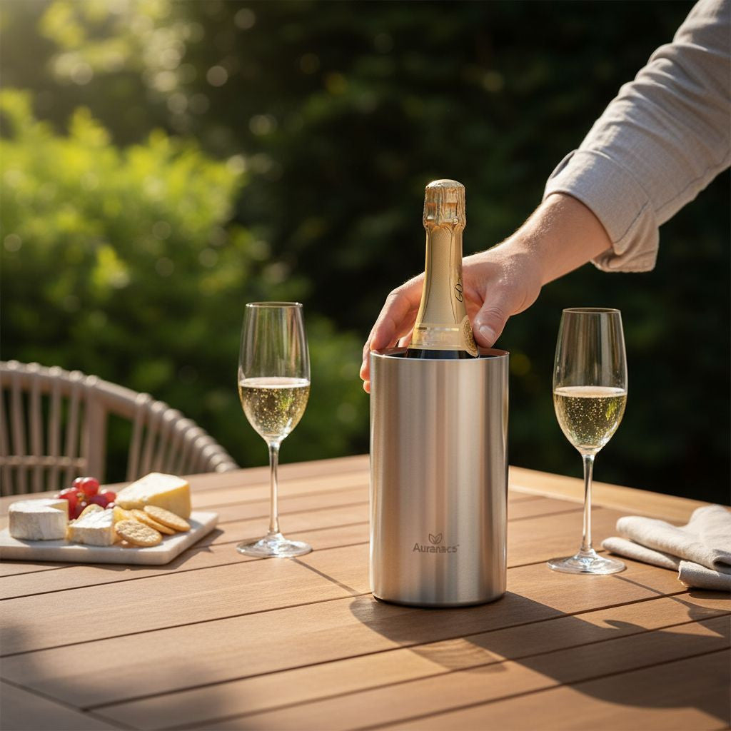 AURANACS® Alsace | Matt brushed stainless steel bottle cooler | Double-walled wine cooler with insulation | Elegant champagne cooler | Champagne cooler Ø 12 cm | Ideal for parties, restaurants & at home
