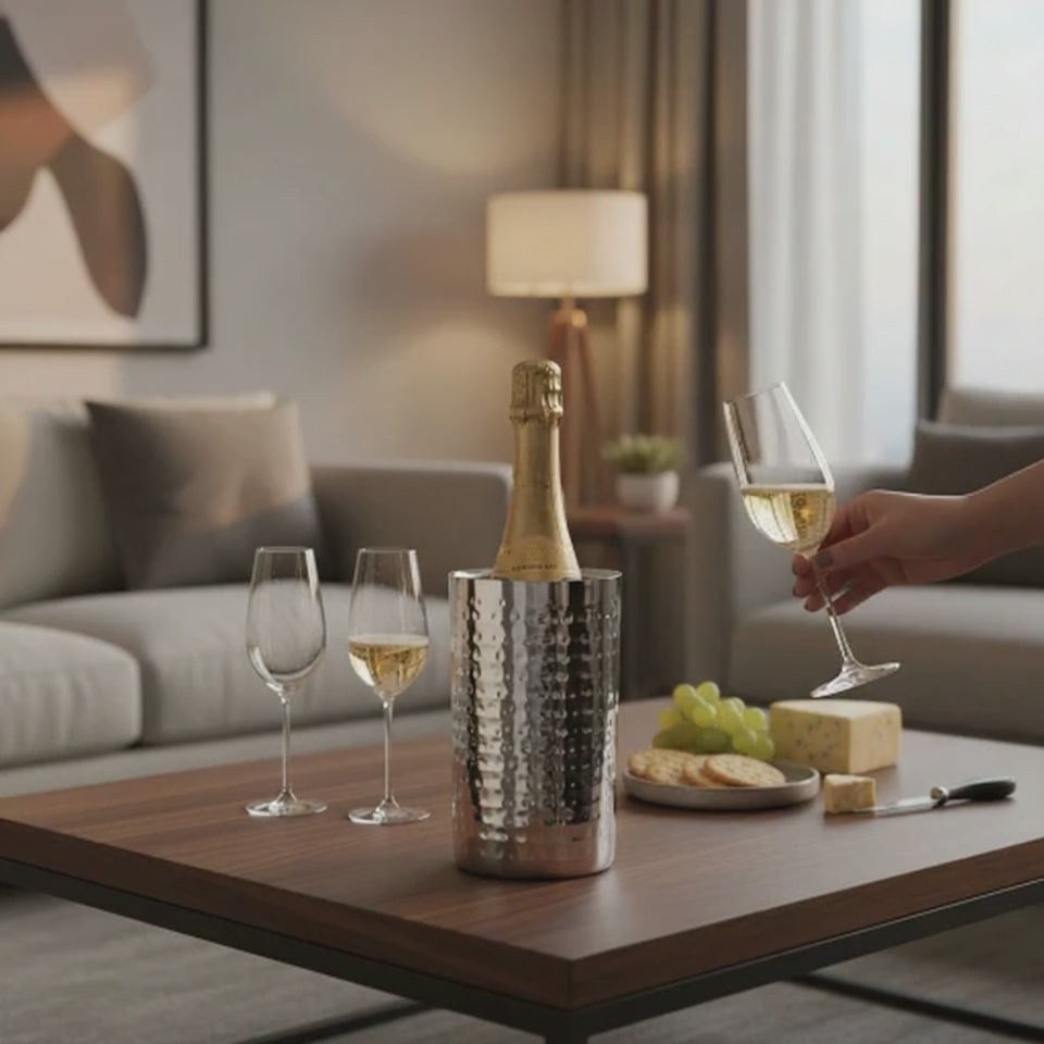 AURANACS® Santorini | Seau à vin en acier inoxydable | Seau à champagne élégant avec surface polie miroir &amp; martelée | Seau à champagne à double paroi isolé | Ø 12 cm | Pour restaurants &amp; maison