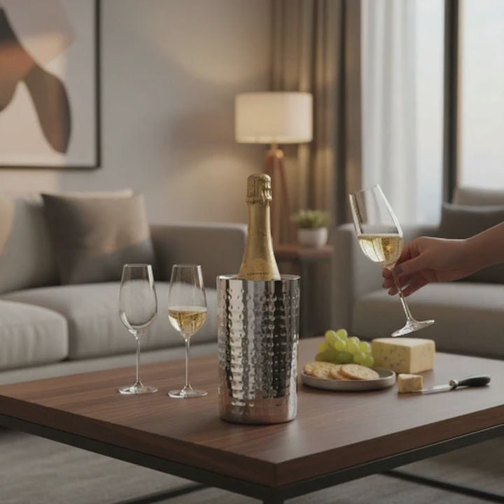 AURANACS® Santorini | Seau à vin en acier inoxydable | Seau à champagne élégant avec surface polie miroir &amp; martelée | Seau à champagne à double paroi isolé | Ø 12 cm | Pour restaurants &amp; maison